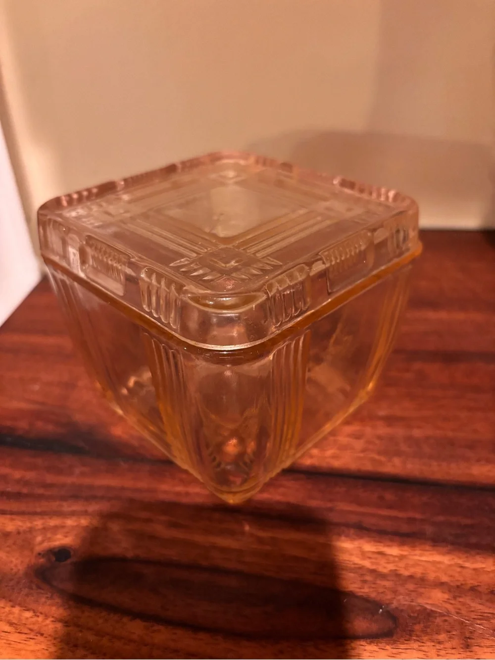Vintage Hazel Atlas 4” Square Pink Criss Cross Refrigerator Dish with Lid